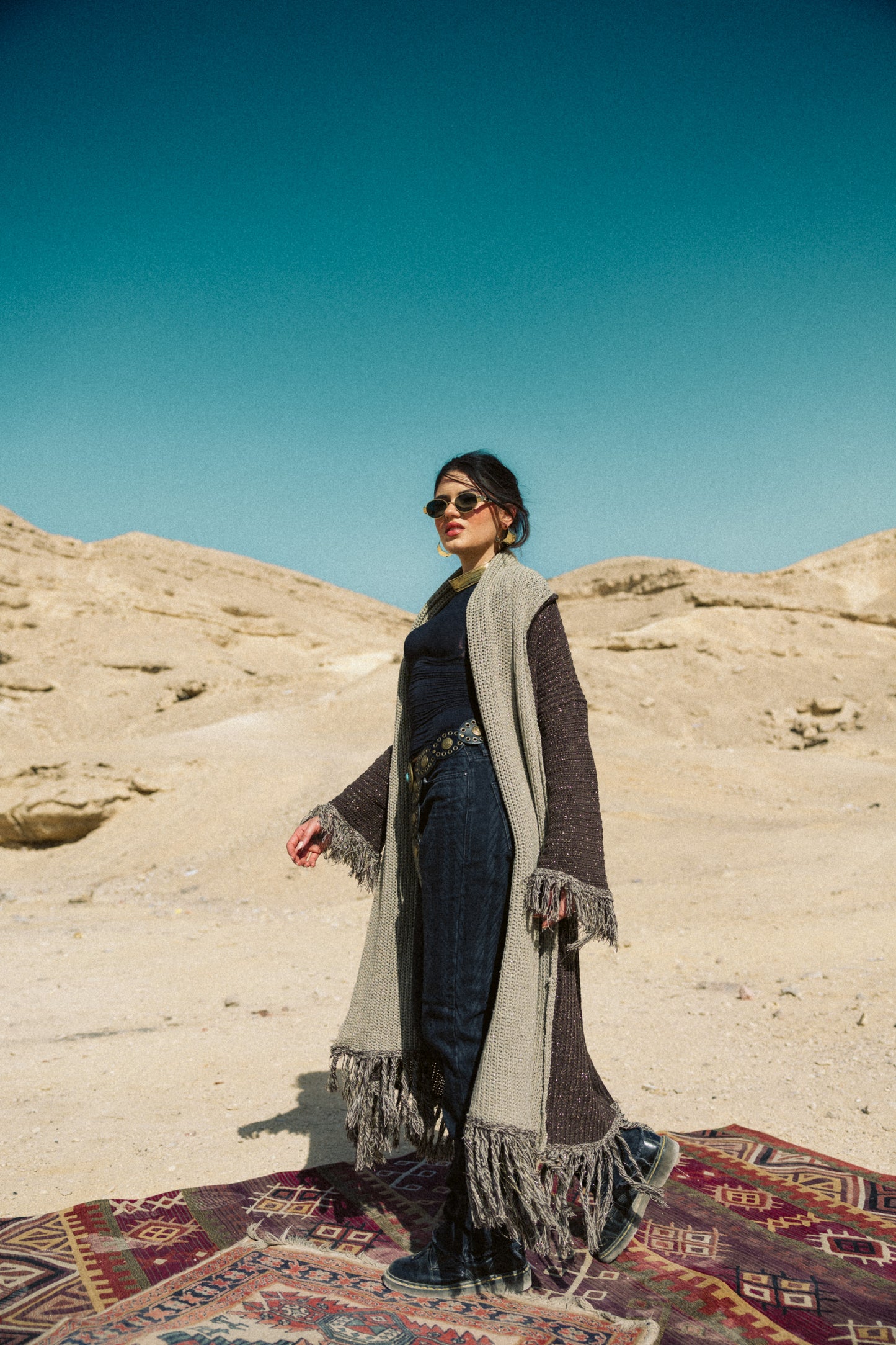 Duo knit Kaftan in brown