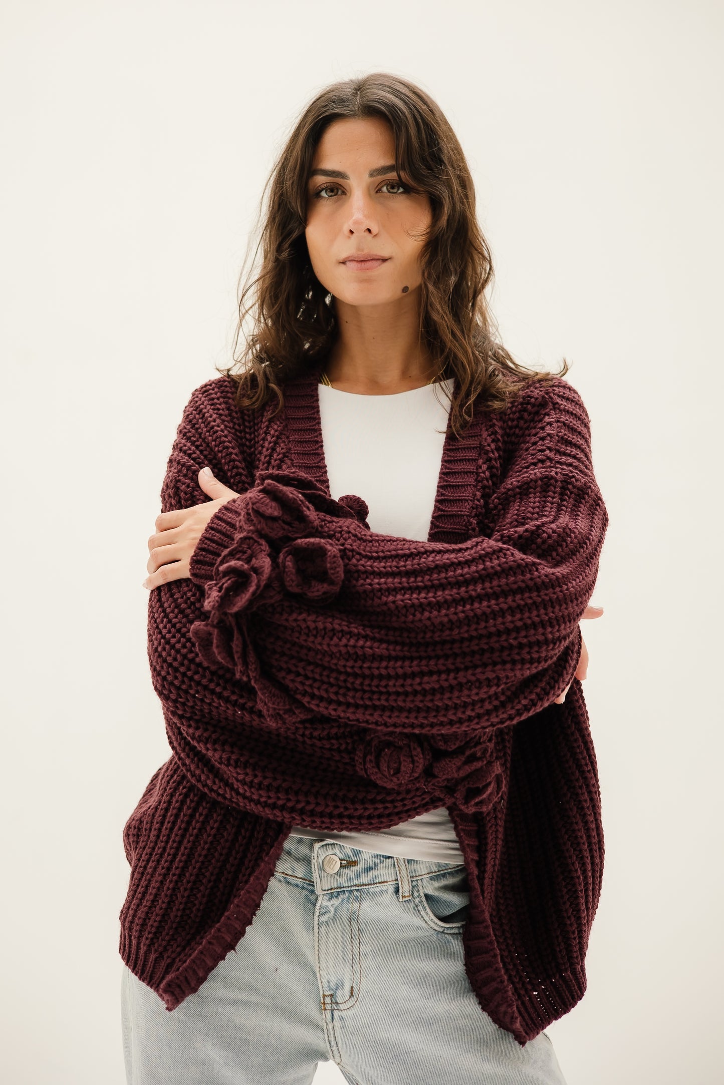 Floral Cardigan in Burgundy