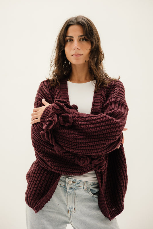 Floral Cardigan in Burgundy