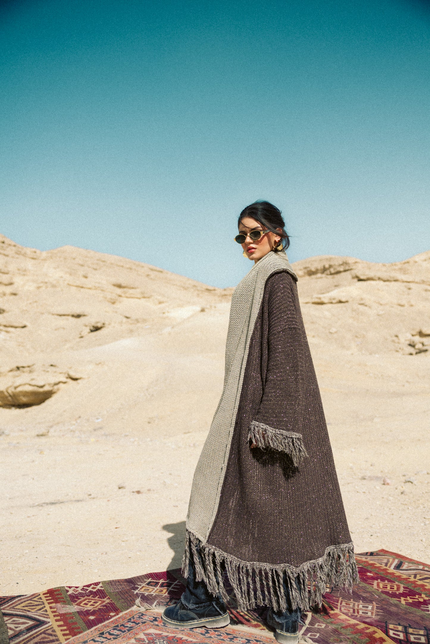Duo knit Kaftan in brown