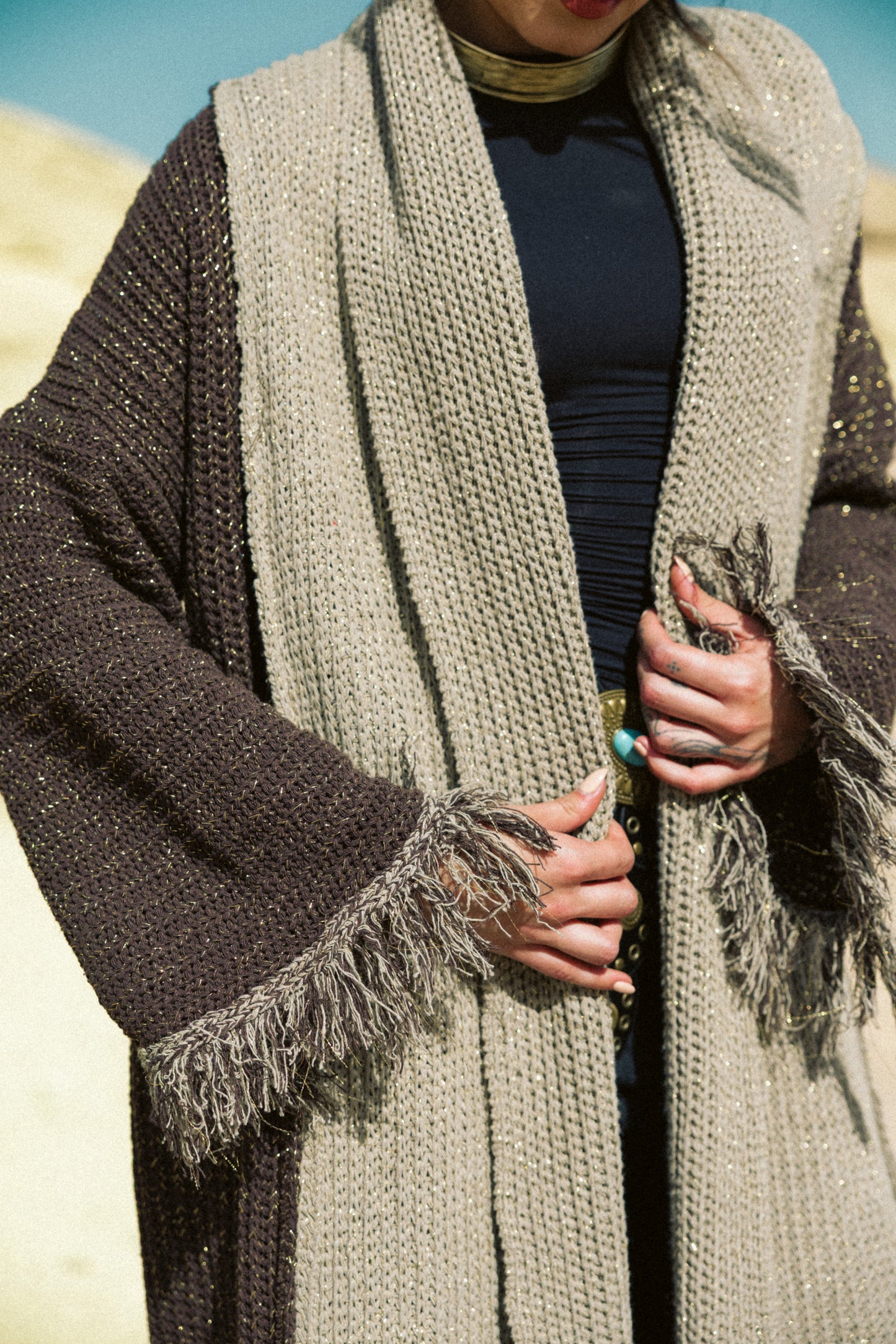 Duo knit Kaftan in brown