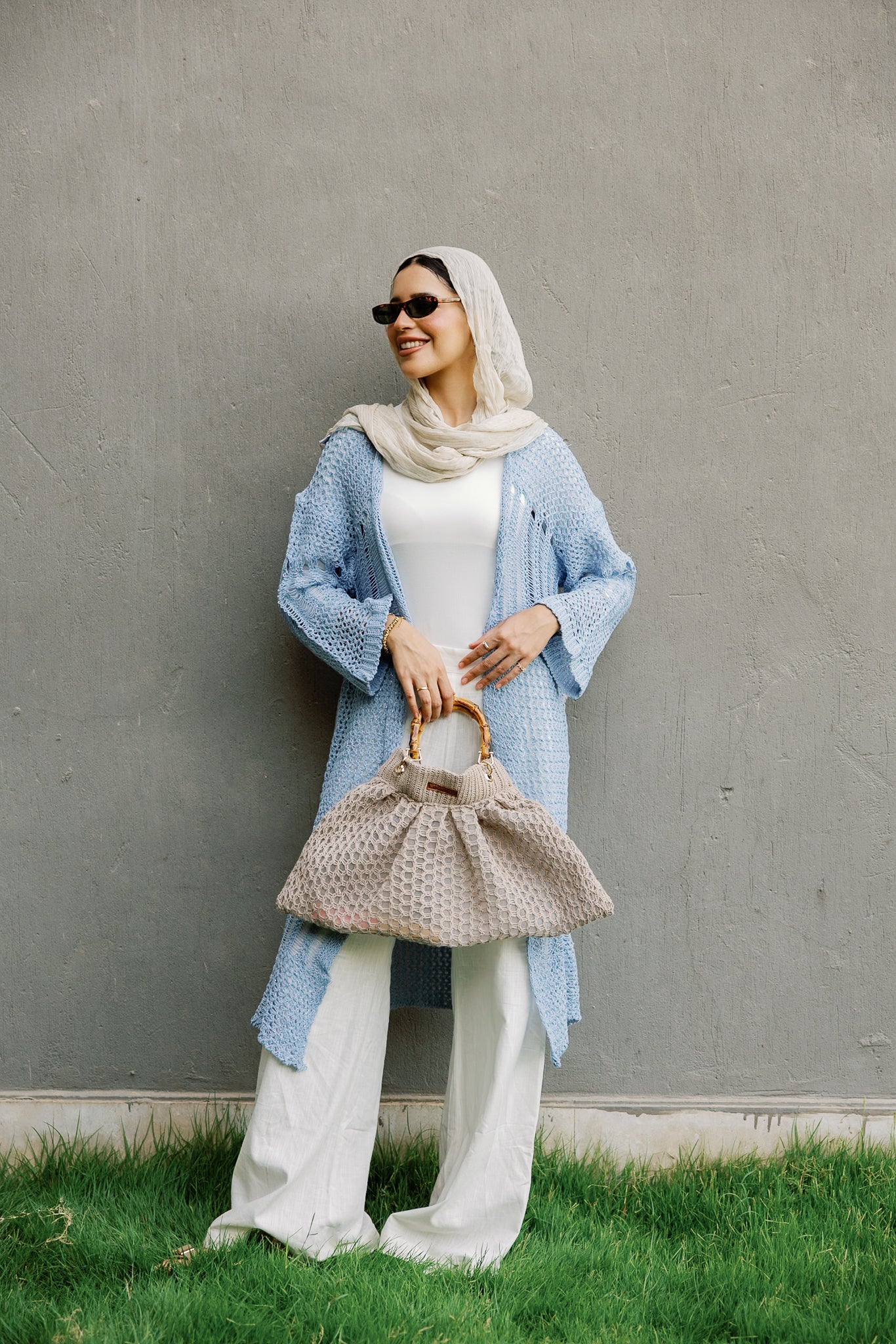 SeaSide Cardigan in Babyblue with Silver Strings