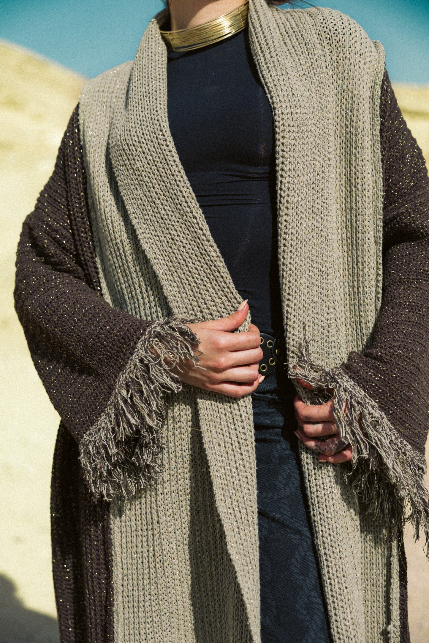 Duo knit Kaftan in brown