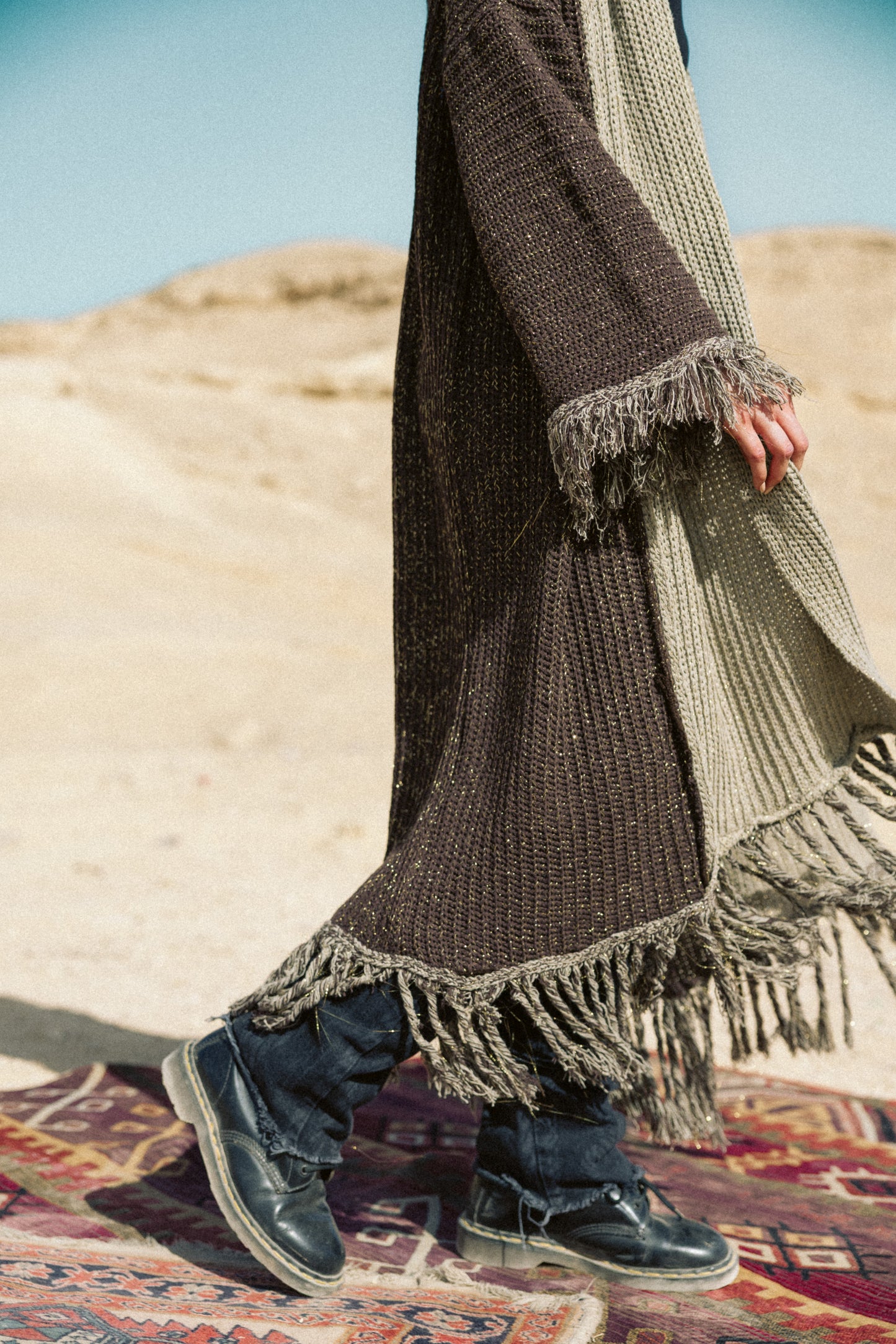 Duo knit Kaftan in brown