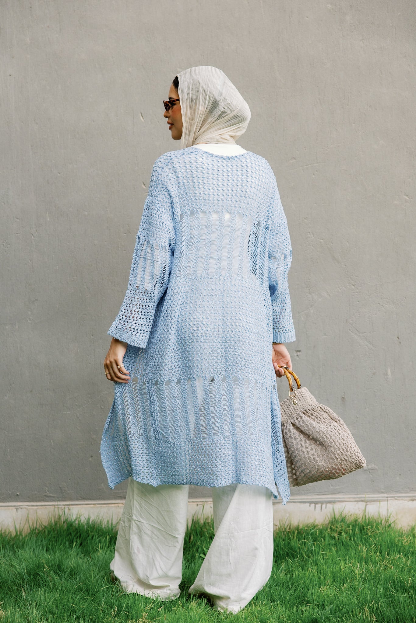 SeaSide Cardigan in Babyblue with Silver Strings