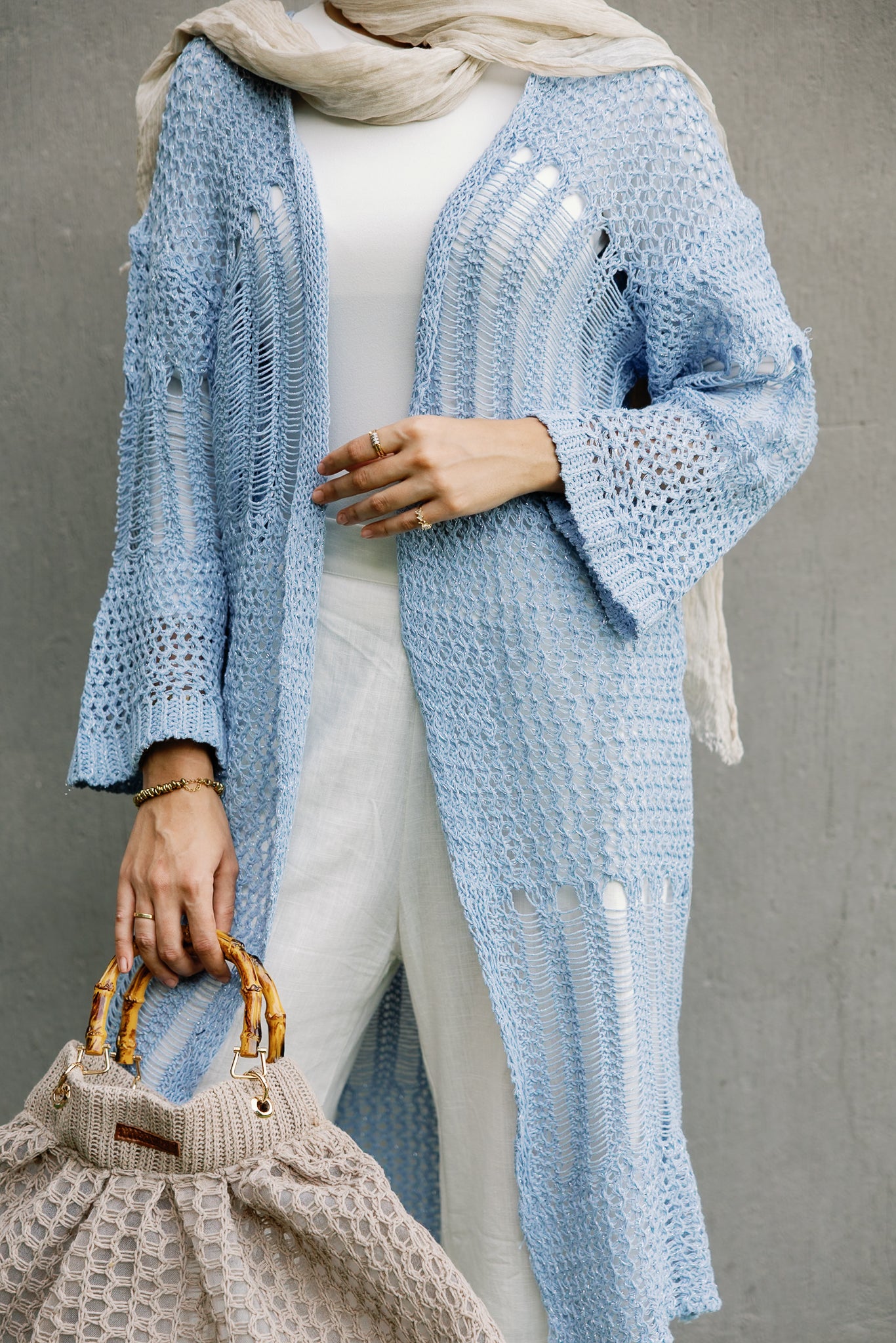 SeaSide Cardigan in Babyblue with Silver Strings