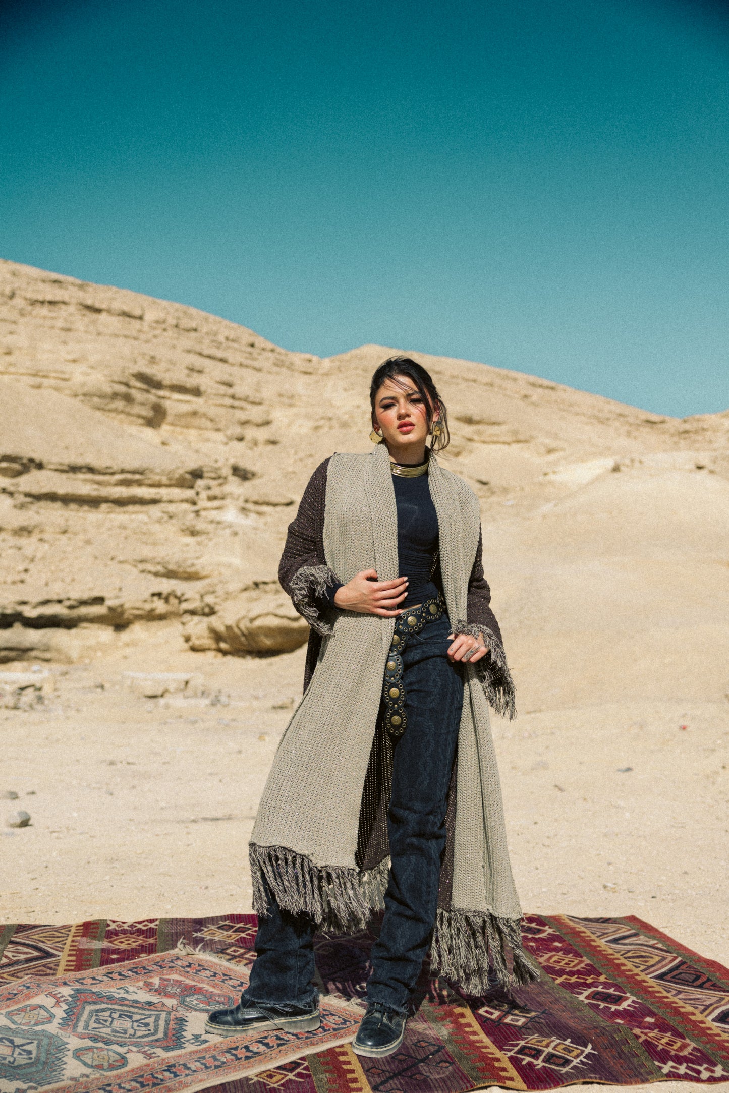 Duo knit Kaftan in brown