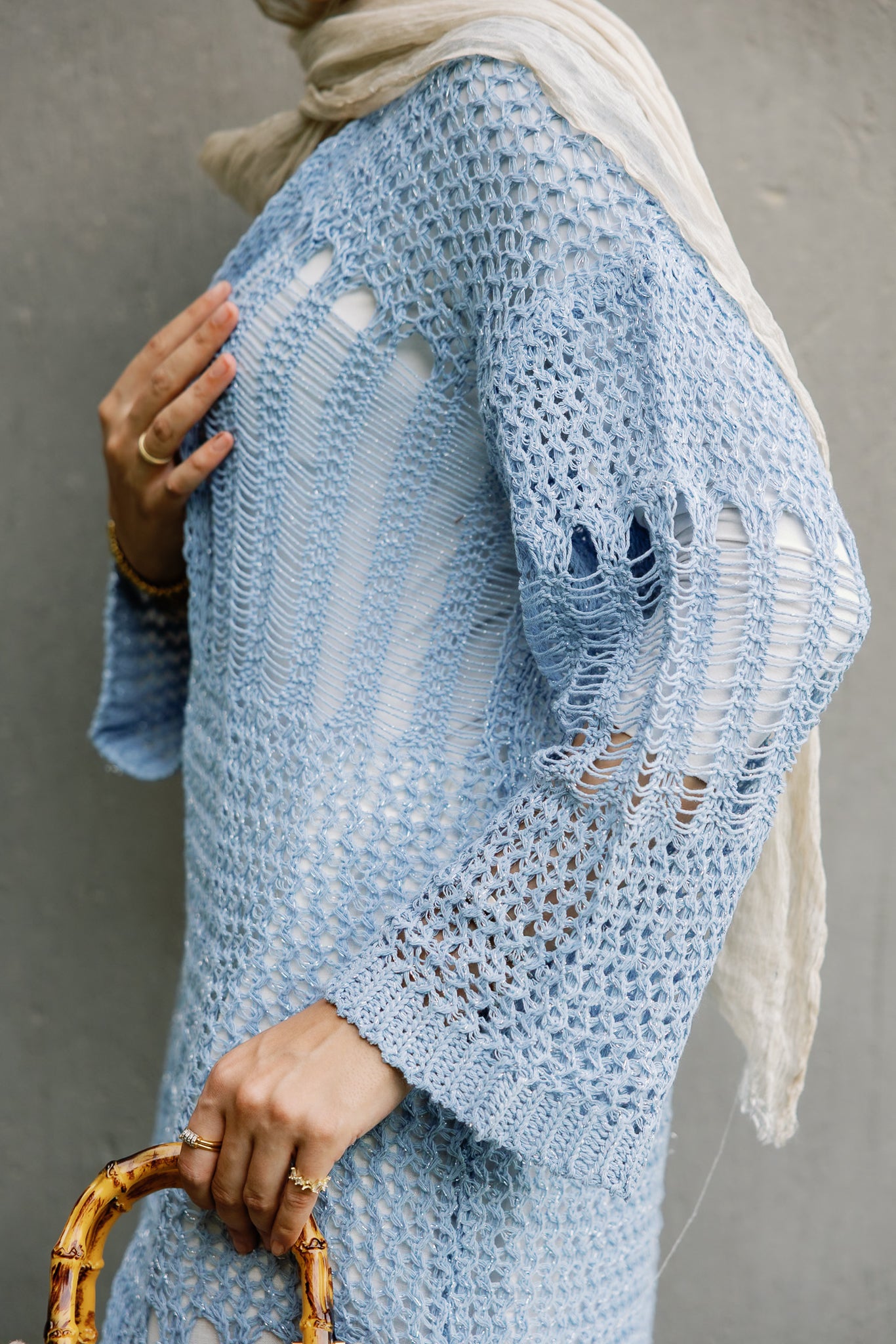 SeaSide Cardigan in Babyblue with Silver Strings