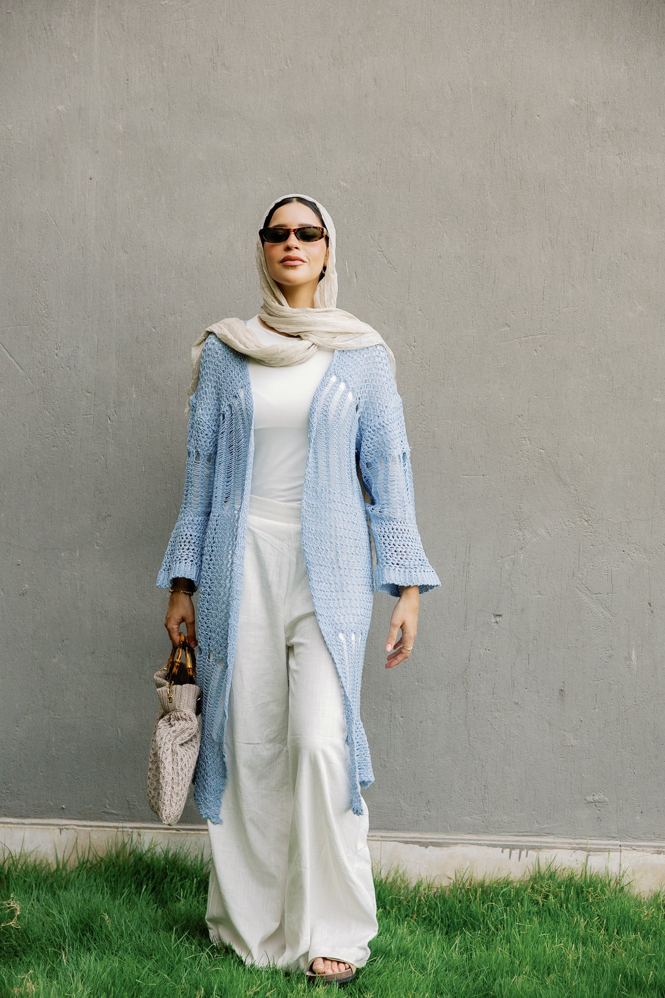 SeaSide Cardigan in Babyblue with Silver Strings