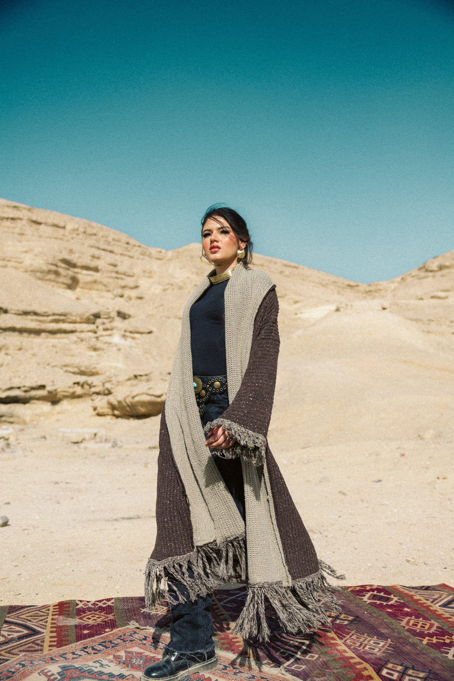 Duo knit Kaftan in brown