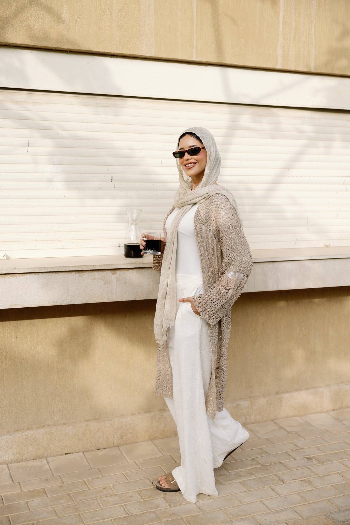 SeaSide Cardigan in Café with Gold Strings