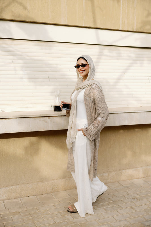 SeaSide Cardigan in Café with Gold Strings