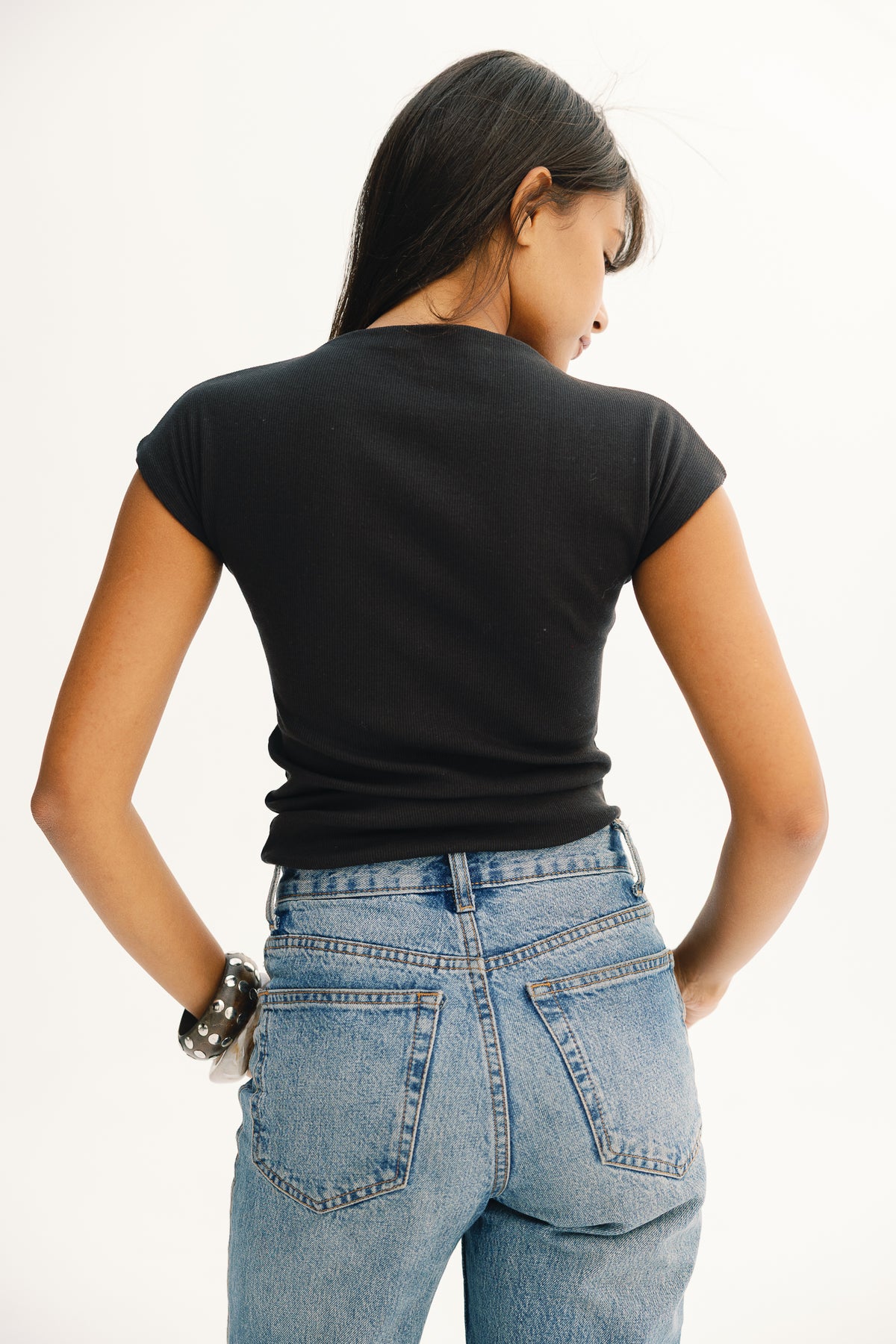 Slim rib top in Black