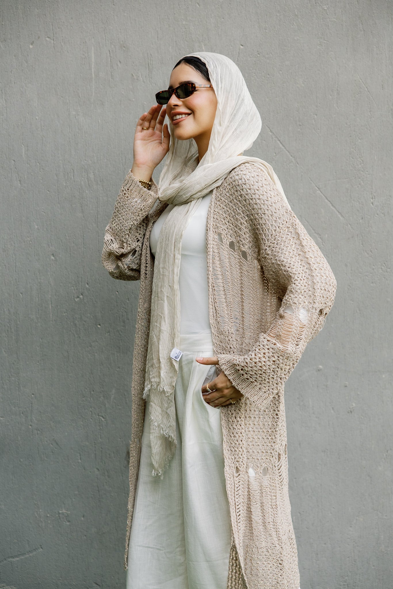 SeaSide Cardigan in Café with Gold Strings