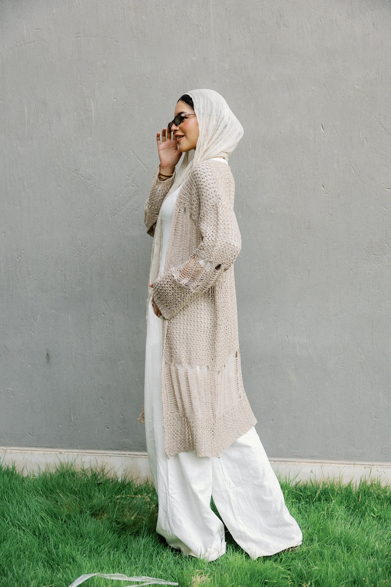 SeaSide Cardigan in Café with Gold Strings