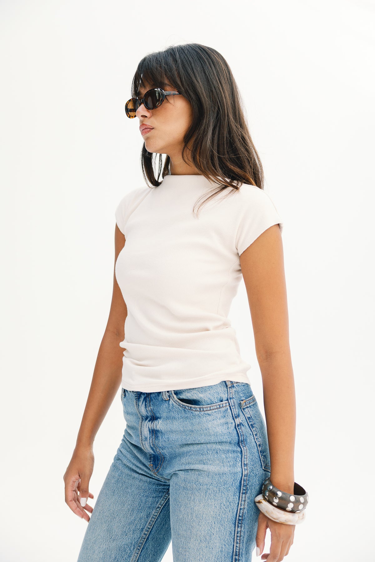 Slim rib top in white