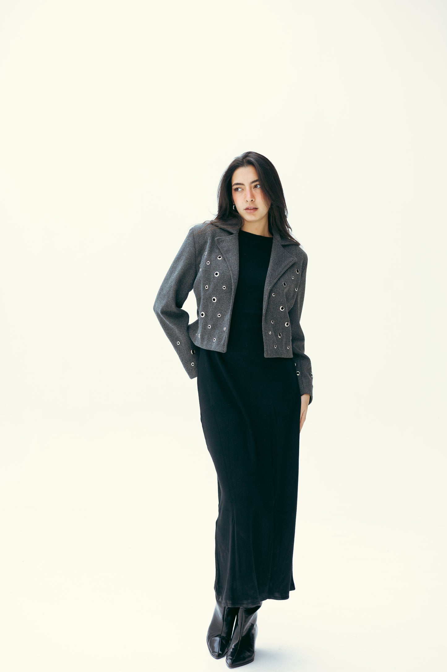 Pierced wool jacket in grey