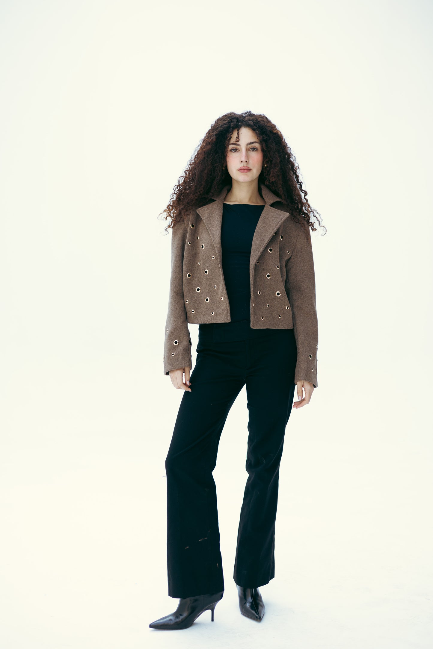 Pierced wool jacket in cafe