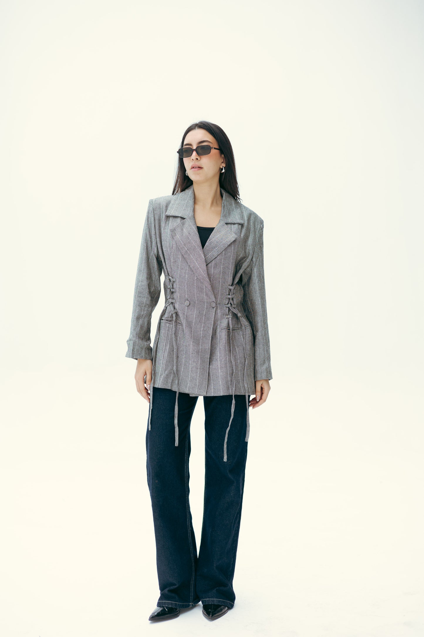 Side Lace up Blazer in grey