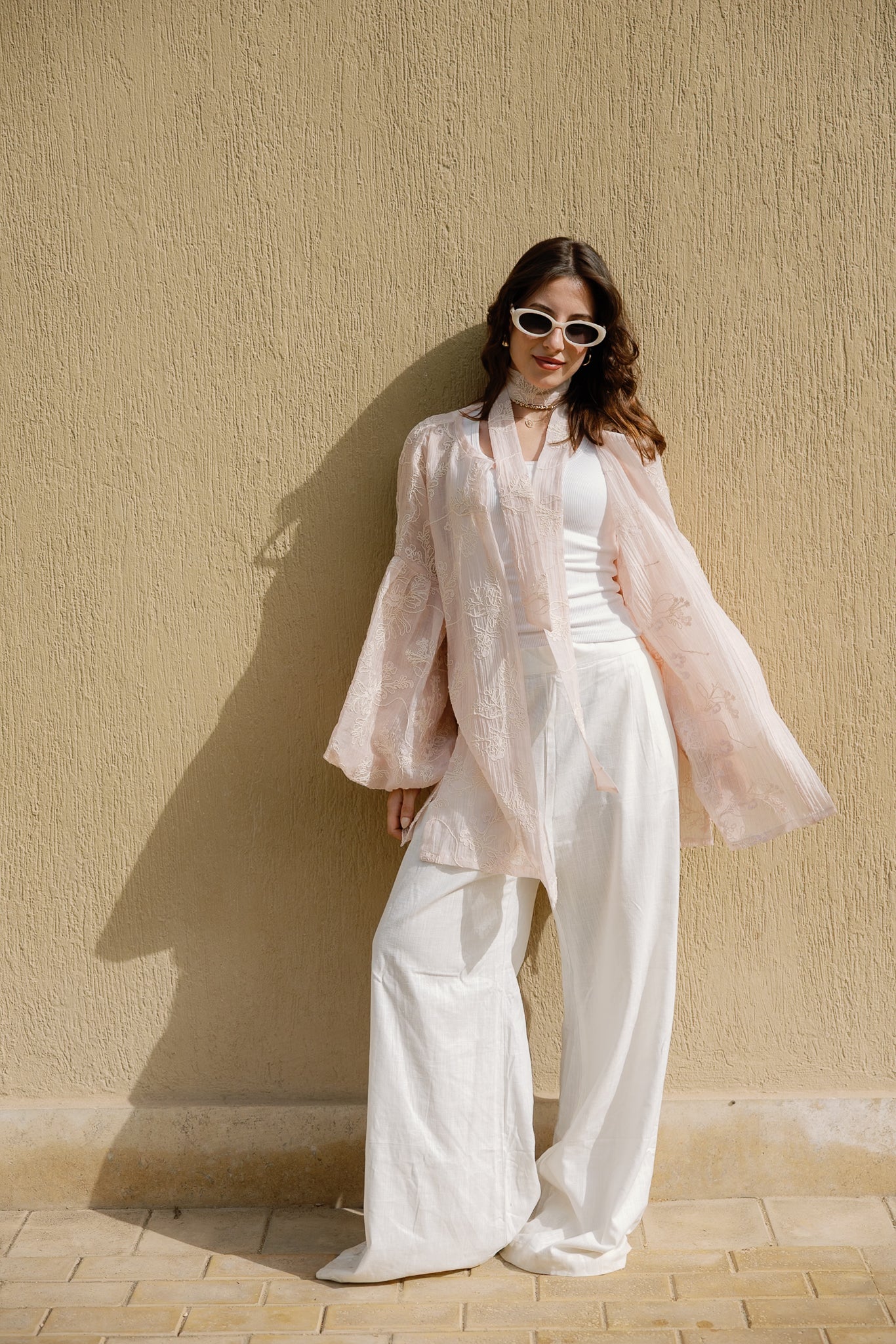 Puffy embroidered cardigan in Rose
