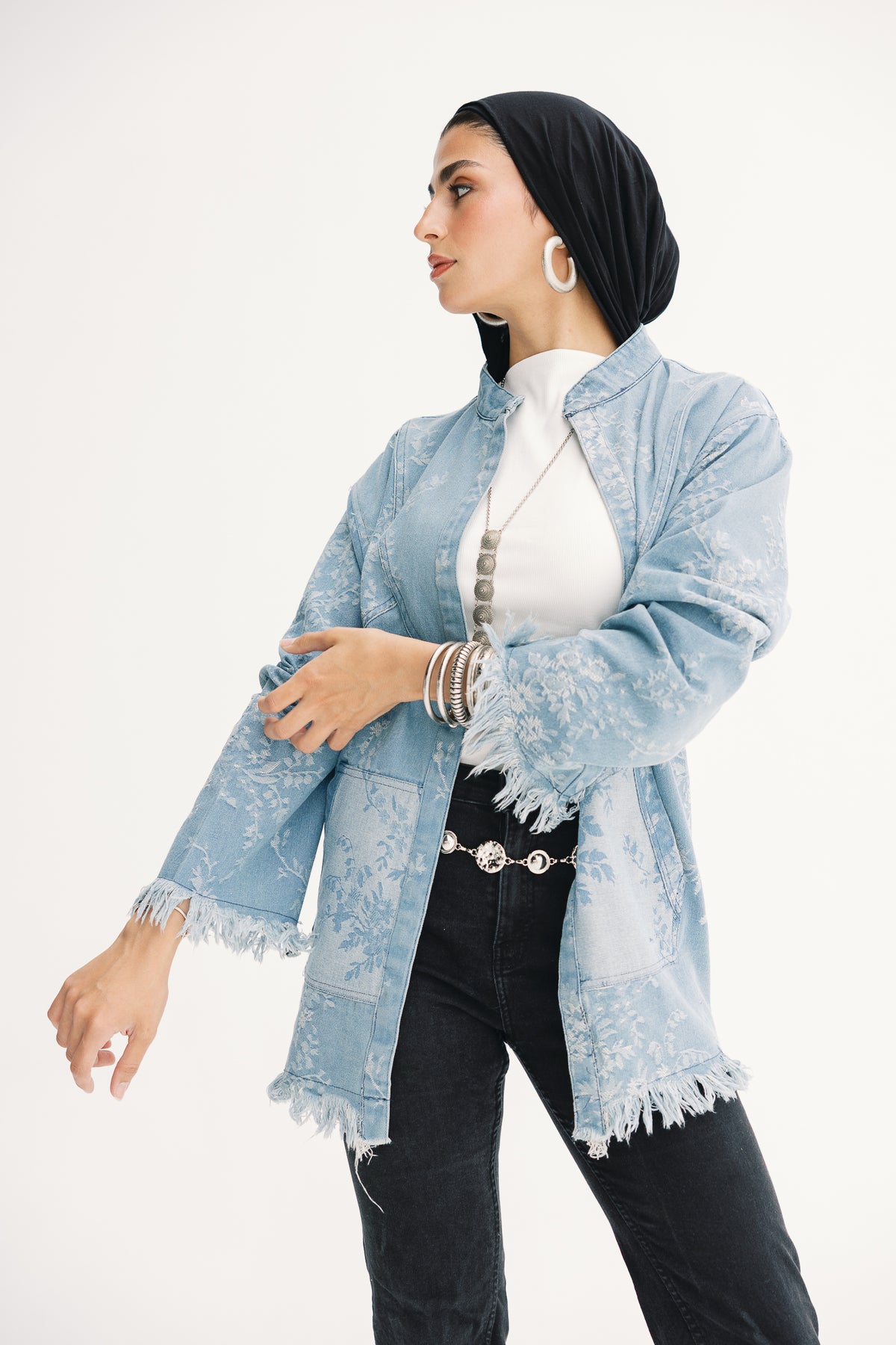 Floral denim jacket