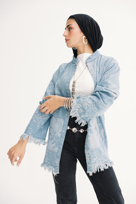 Floral denim jacket