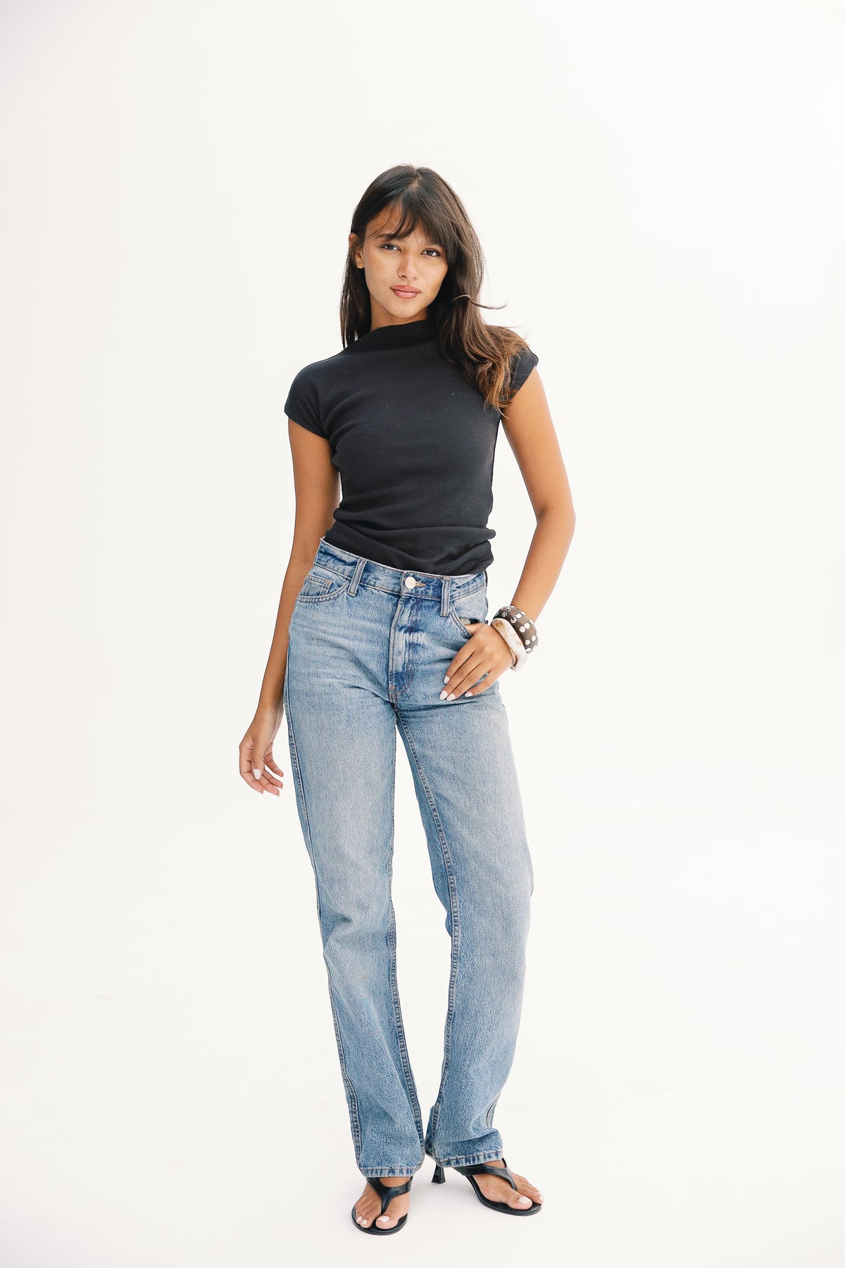 Slim rib top in Black