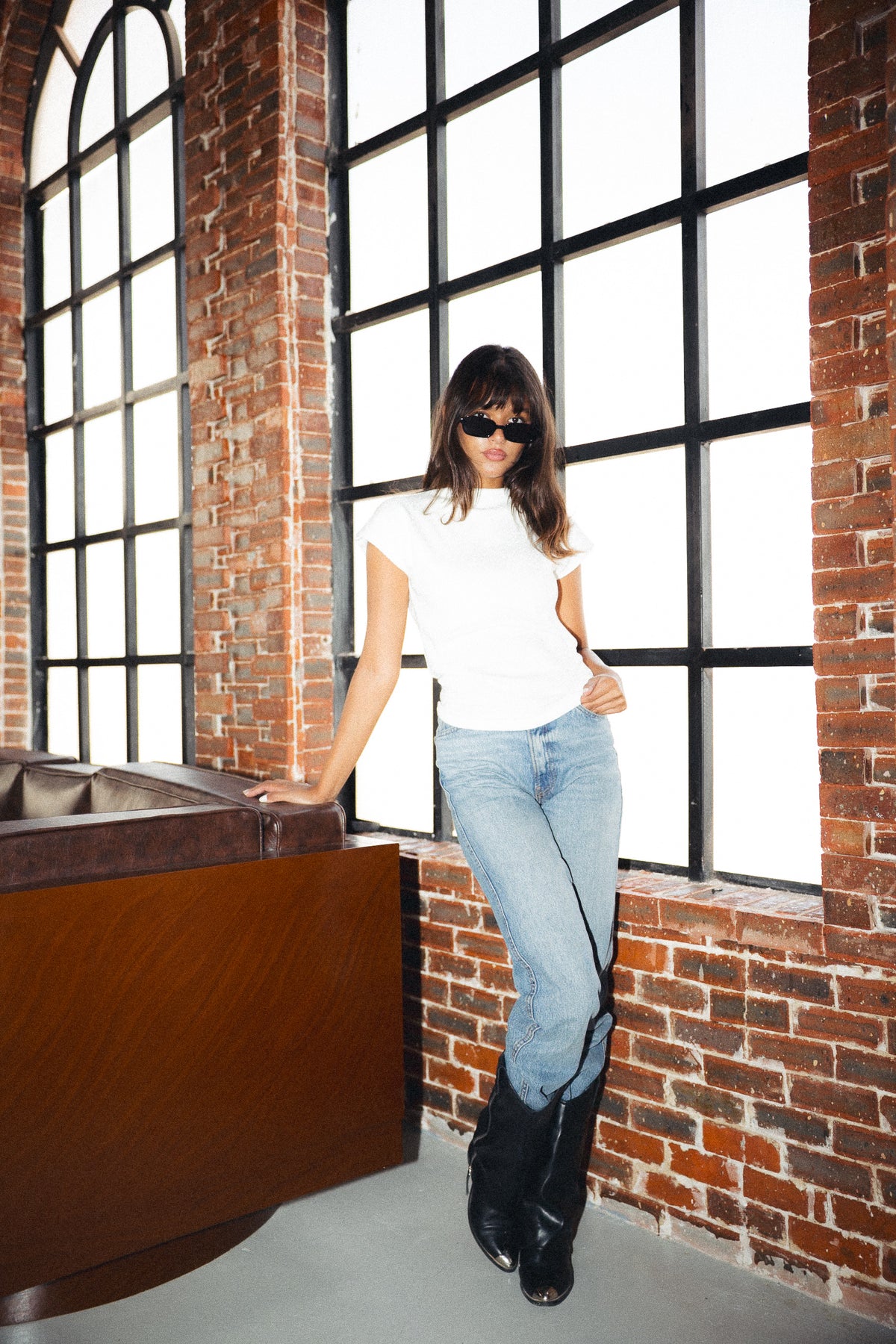 Slim rib top in white
