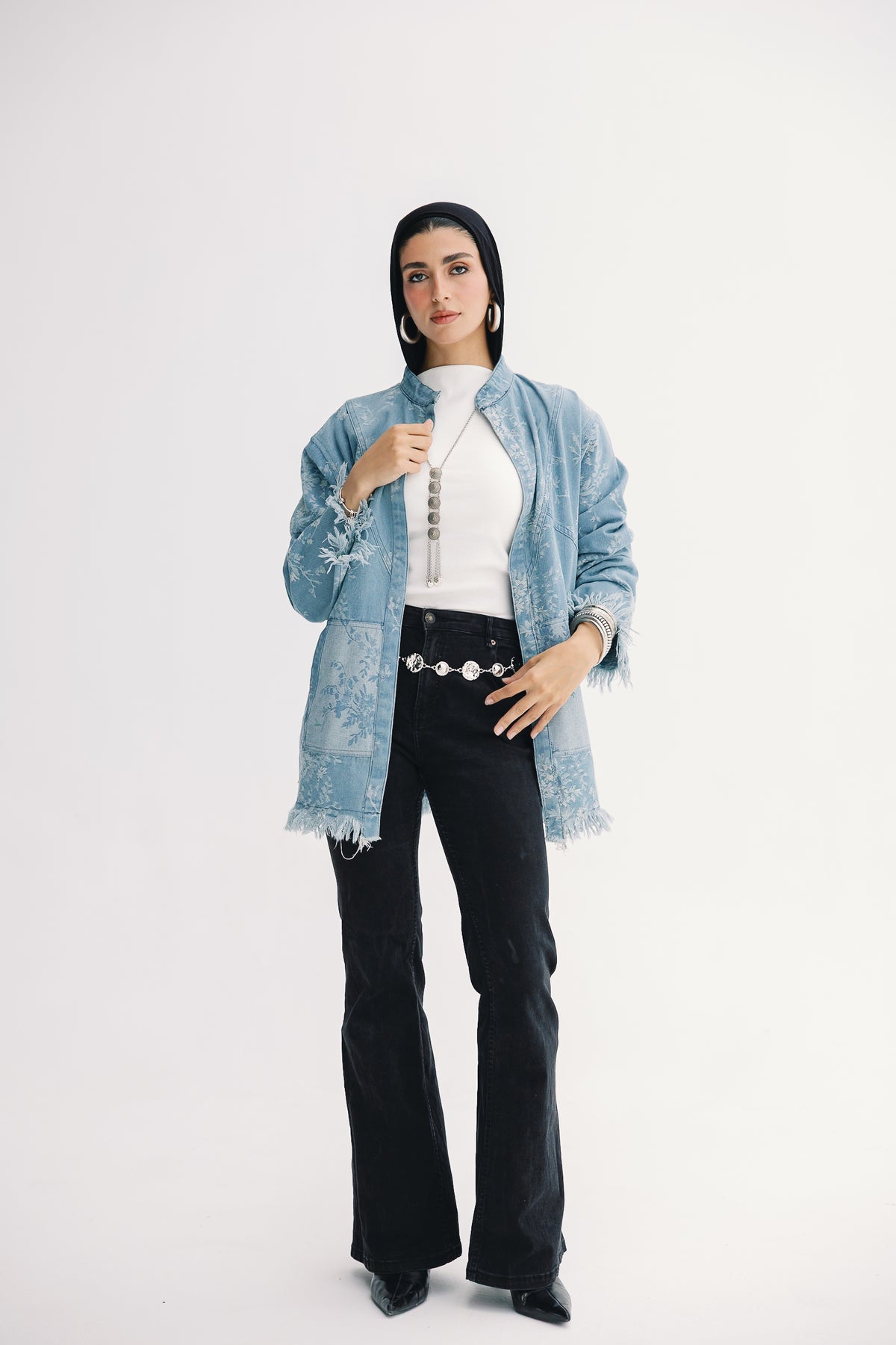 Floral denim jacket